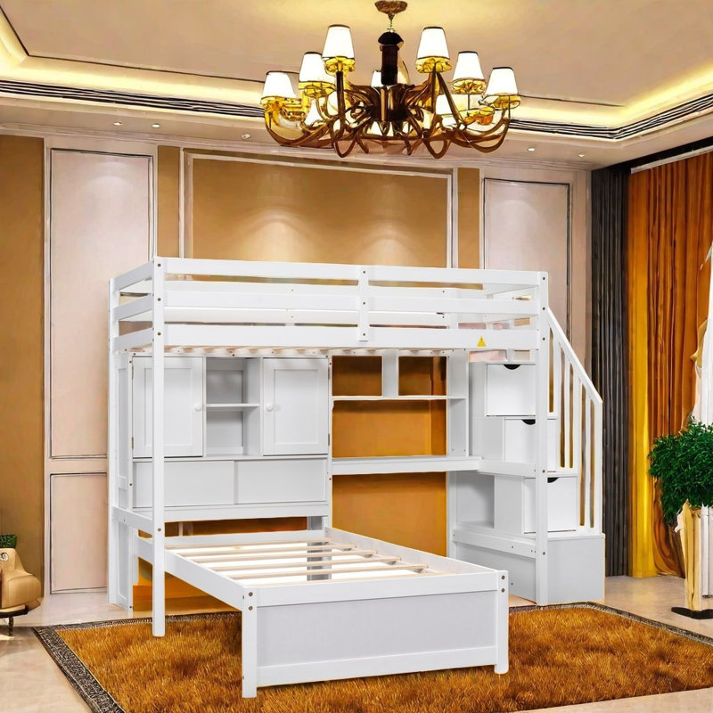 Harriet Bee Twin Loft Bed With Staircase And Storage Bunk Bed With Desk Shelves And Storage Compartment Space Saving Multifunctional Platform Bed For Kids Easy Assembly Wayfair